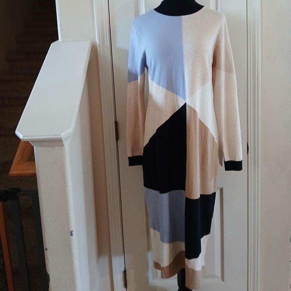 Stitch Drop Color Block Midi/Maxi Sweater Dress M Old Money Clean Girl Classic
